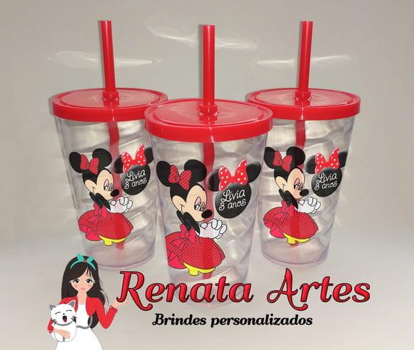 Copo com Canudo 500ml Minnie Vermelha