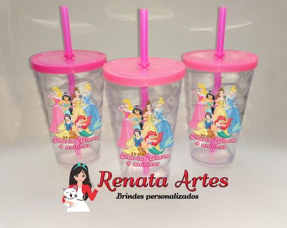 Copo com Canudo 500ml Princesas Disney
