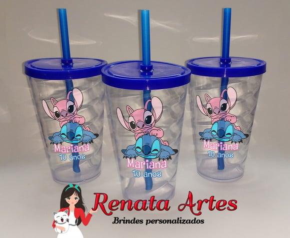 Copo com Canudo 500ml Stitch