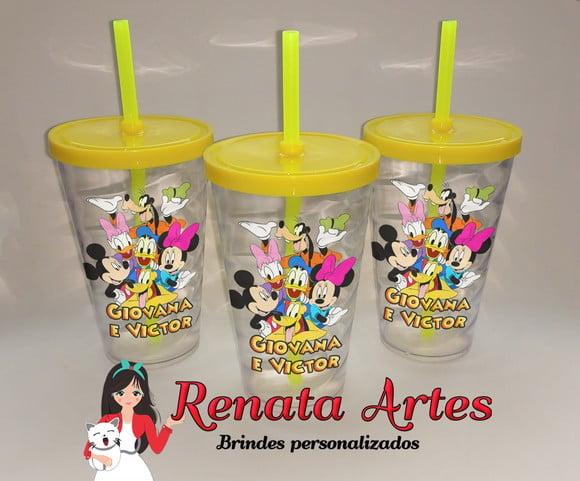 Copo com Canudo 500ml Turma do Mickey