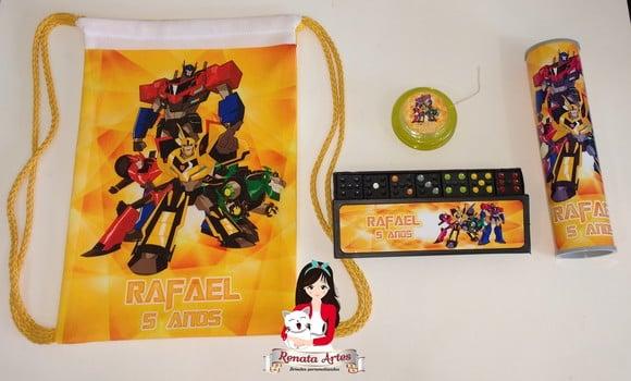 Kit Jogos Personalizado na Mochila Tema Transformers