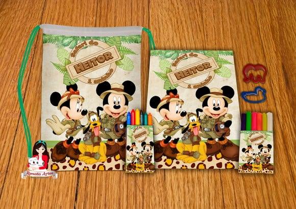 Kit Passatempo Personalizado na Mochila Mickey Safari