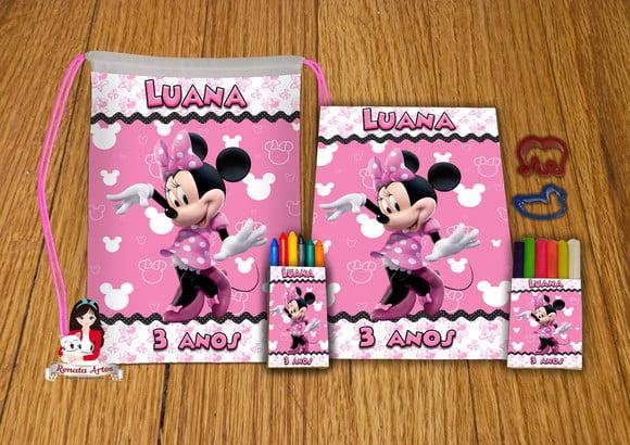 Kit Passatempo Personalizado na Mochila Minnie Rosa