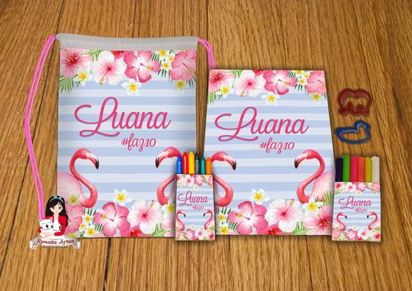 Kit Passatempo Personalizado na Mochila Tema Flamingo