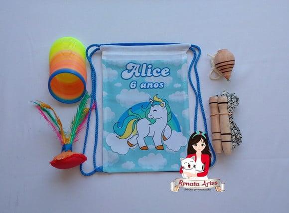 Mochila Boa Infância Tema Unicornio Azul