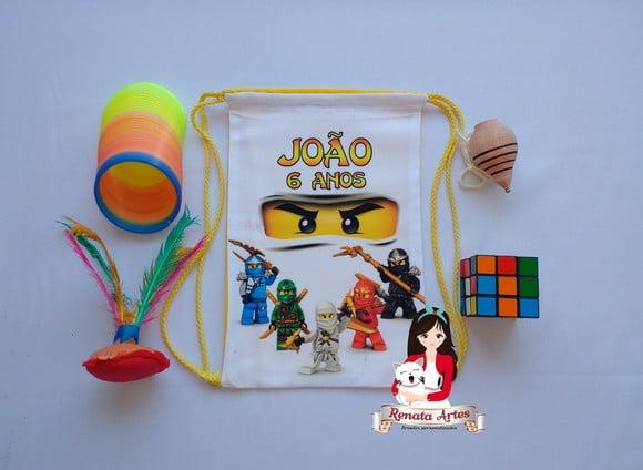 Mochila Brinquedos Retrô Tema Ninjago Branco