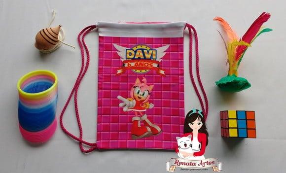 Mochila Brinquedos Retrô Tema Sonic Rosa