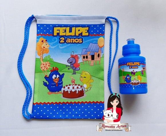 Mochila com Squeeze Personalizado Galinha Pintadinha