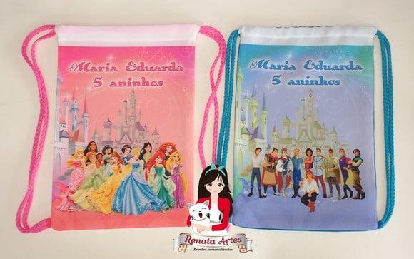 Mochila de Tecido Personalizada Princesas e Príncipes Disney