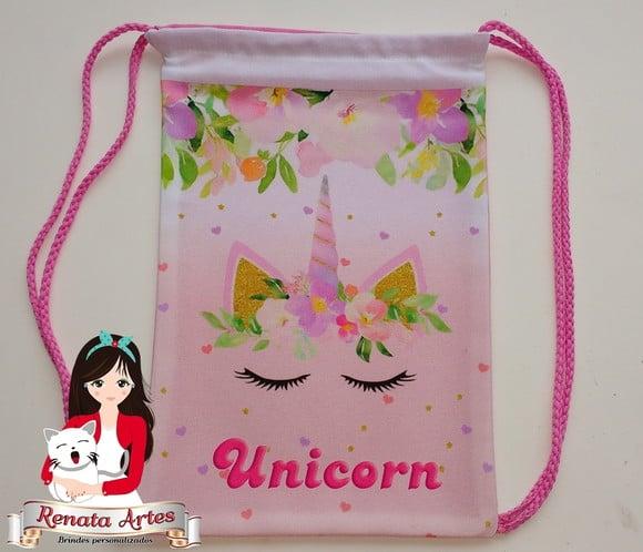 Mochila de Tecido Personalizada Tema Unicórnio