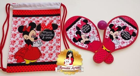 Mochila Ping Pong Tema Minnie Vermelha