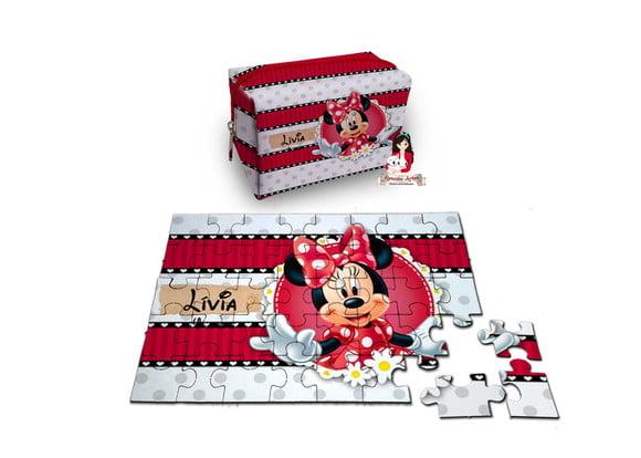 Necessaire Box com Quebra Cabeças Minnie