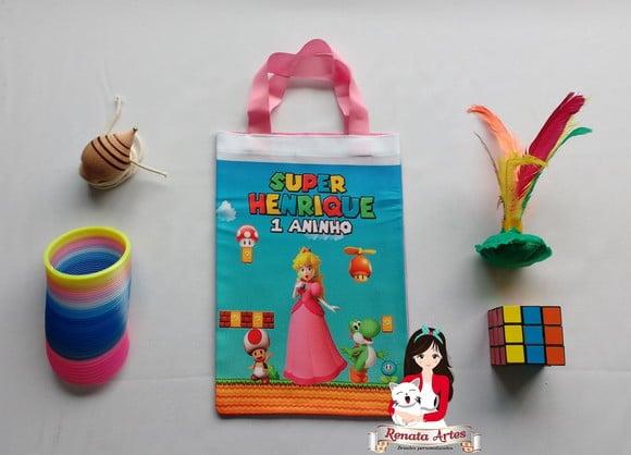 Sacola Brinquedos Retrô Personalizada Tema Super Mário Bross