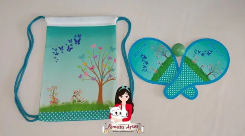 Mochila Ping Pong Personalizada Tema Jardim Borboletas
