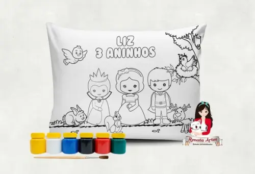 Almofada com Tinta para Colorir Branca de Neve Cute