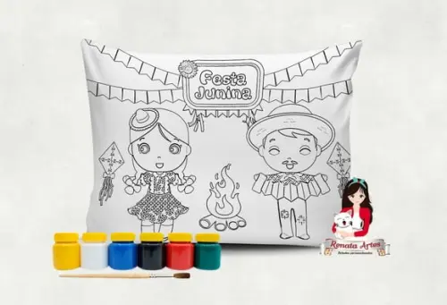 Almofada com Tinta para Colorir Festa Junina