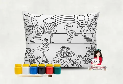 Almofada com Tinta para Colorir Flamingos