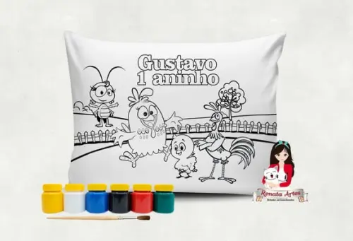 Almofada com Tinta para Colorir Galinha Pintadinha