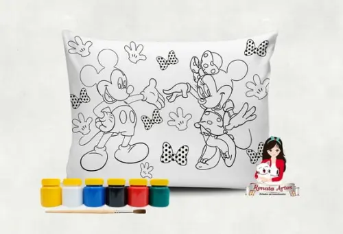 Almofada com Tinta para Colorir Mickey e Minnie