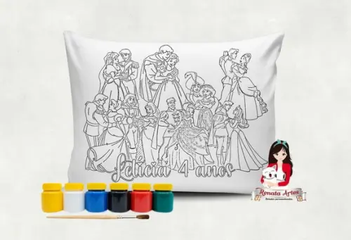 Almofada com Tinta para Colorir Princesas e Príncipes