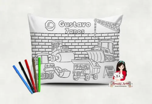 Almofada Pinte e Lave Tema Construção