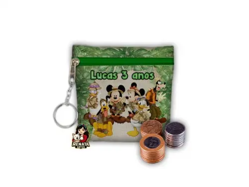 Chaveiro Porta Moedas Personalizado Mickey Safari
