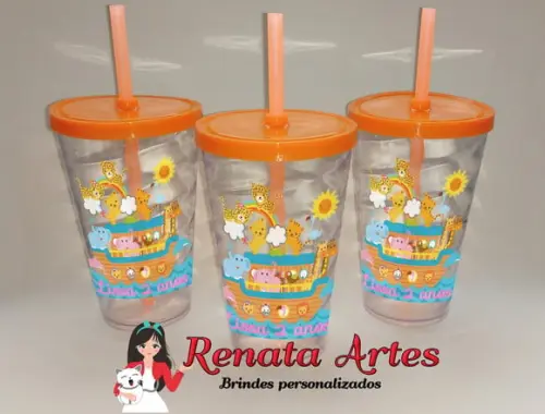 Copo com Canudo 500ml Arca de Noé