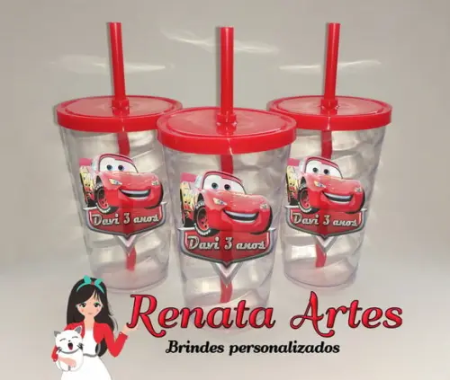 Copo com Canudo 500ml Carros
