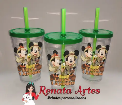 Copo com Canudo 500ml Mickey Safari