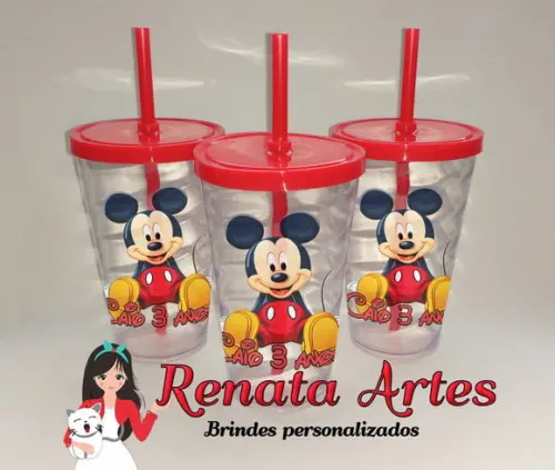 Copo com Canudo 500ml Mickey