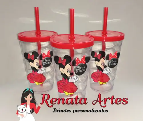 Copo com Canudo 500ml Minnie Vermelha