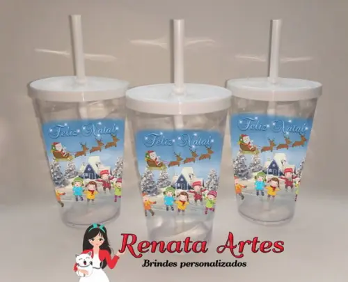 Copo com Canudo 500ml Personalizado de Natal
