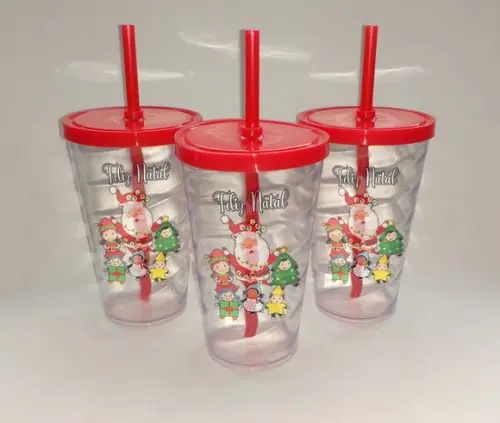 Copo com Canudo 500ml Personalizado de Natal Novo