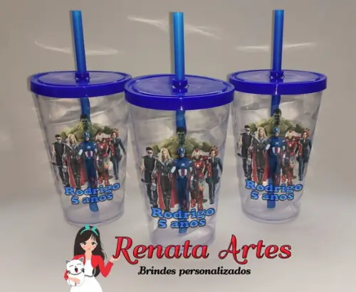 Copo com Canudo 500ml Personalizado os Vingadores