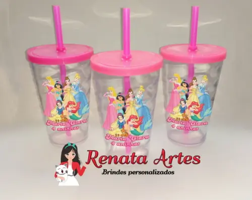 Copo com Canudo 500ml Princesas Disney