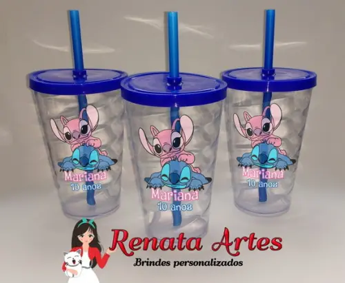 Copo com Canudo 500ml Stitch