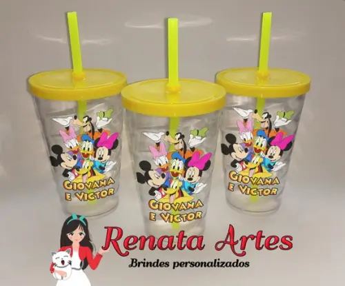 Copo com Canudo 500ml Turma do Mickey
