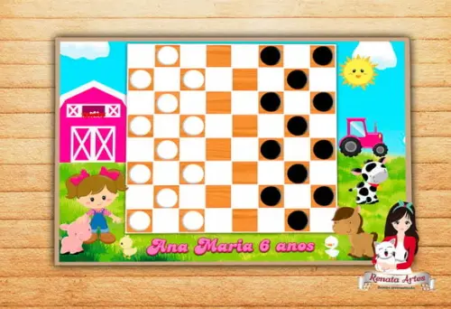 Jogo de Damas Personalizado Fazendinha Rosa