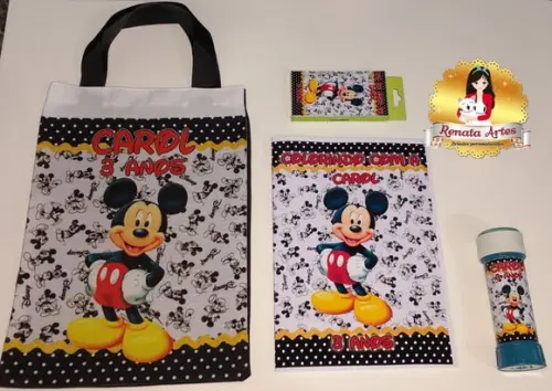 Kit diversão na ecobag Mickey poá