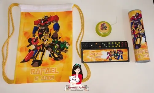 Kit Jogos Personalizado na Mochila Tema Transformers