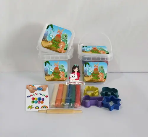 Kit Massinha no Baldinho Personalizado Dinossauro Cute