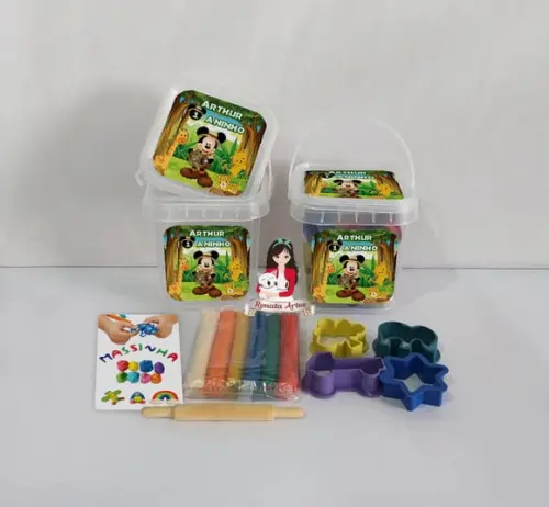Kit Massinha no Baldinho Personalizado Mickey Safari