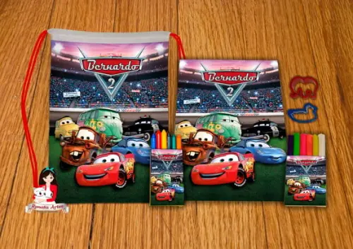 Kit Passatempo Personalizado na Mochila Carros Disney