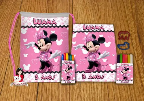 Kit Passatempo Personalizado na Mochila Minnie Rosa