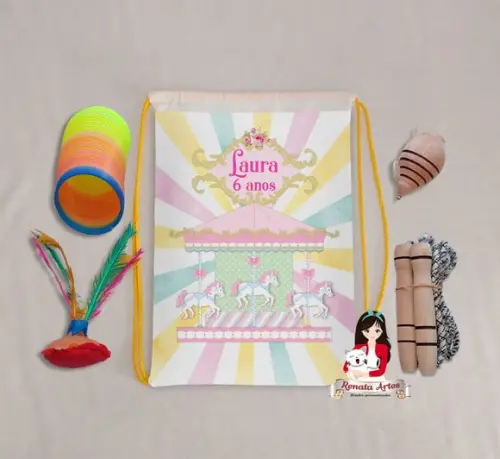 Mochila Boa Infância Personalizada Tema Carrossel Encantado