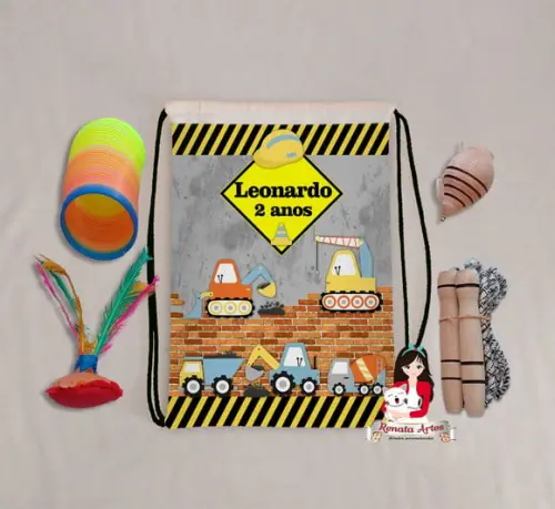 Mochila Boa Infância Personalizada Tema Construção