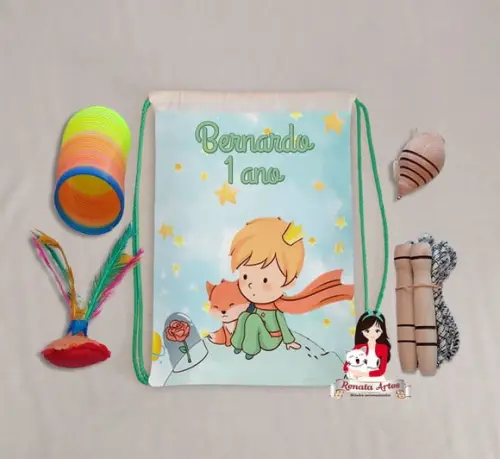 Mochila Boa Infância Tema Pequeno Príncipe Cores Claras