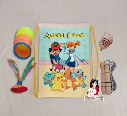 Mochila Boa Infância Tema Pokémon Cores Candy