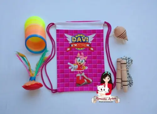 Mochila Boa Infância Tema Sonic Rosa