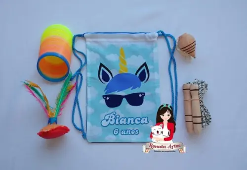 Mochila Boa Infância Tema Unicórnio Azul Face